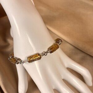 Wire Wrapped Amber Glass Bracelet A4
